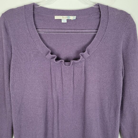 Boden Sweater 3/4 Sleeve Pleated Front Ruffle Round Neck Purple Size 8 - Picture 3 of 12